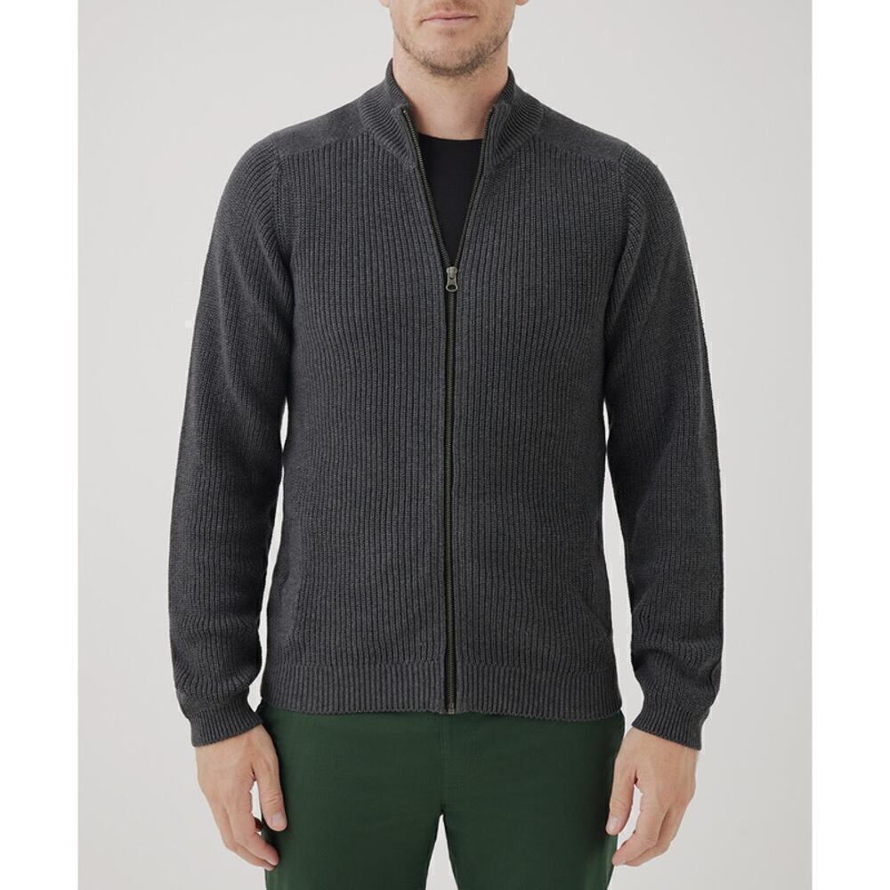 Pact Organic Cotton Double Knit Modern Full Zip Sweater Gray Size XL